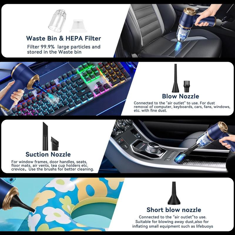 BELBUY Handheld Car Vacuum Cleaner, 19000Pa Vacuum Cleaner and Air Gun, 120W High-Power Wireless Handheld Car Vacuum Cleaner, Equipped with Two Filters and Multiple Nozzles, Suitable for Cars, Homes, Offices, and Pets.
